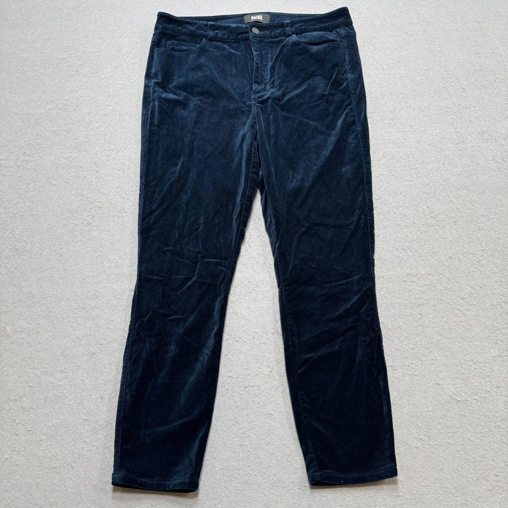 Paige Hoxton Pants Women's 31 Navy Blue Velvet Ankle Slim Fit High Rise Stretch